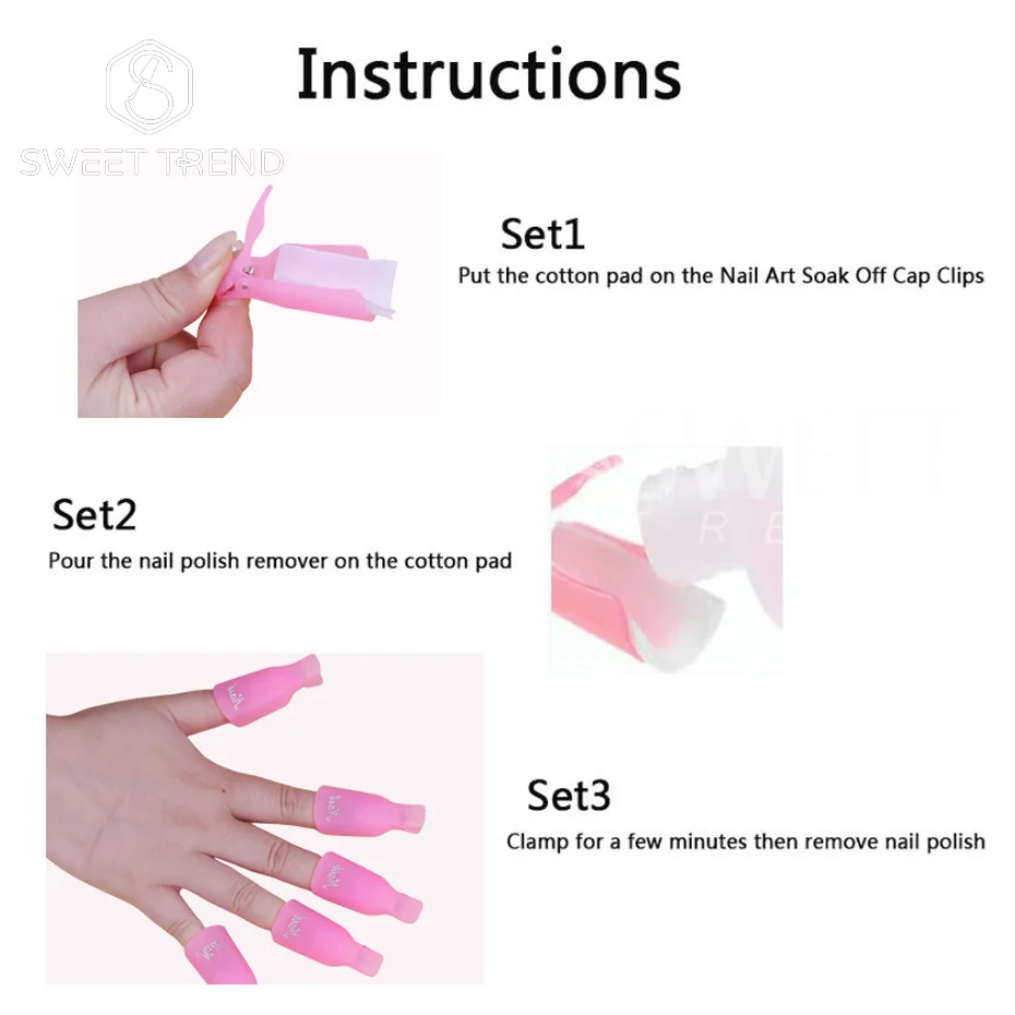 SWEET TREND-10Pcs/set Plastic Acrylic Nail Art Soak Off Cap Clip UV Gel Polish Remover Wrap Tool Gel Nail Polish Remover Clips view 6