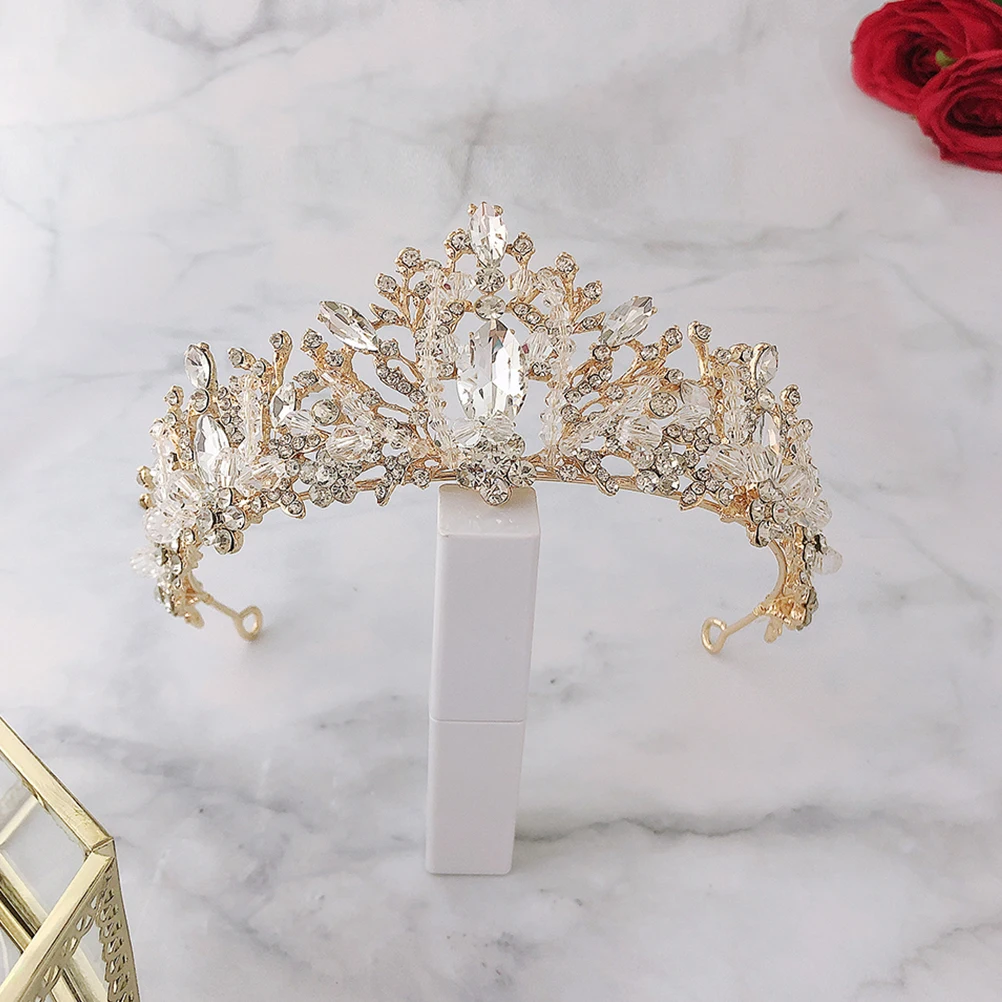 

Crystal Crown Bridal Headdress Wedding Accessories Pink Pearl Tiara Women Rhinestone Hair Decor Jeweler Girls Bridesmaids