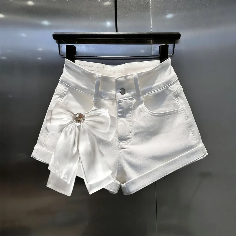 White Bow High-waisted Denim Leggings Shorts Spice Girl Small Elastic Summer New Curled Pants Hot Pants Temperament Commute 2026