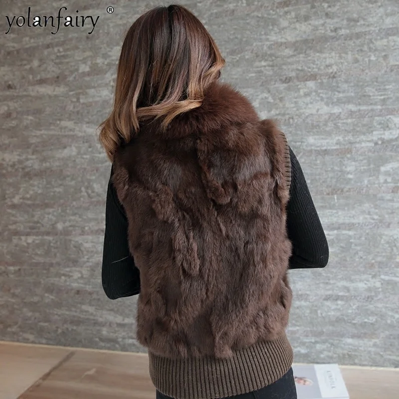 Mantel Echtpelz Weiblichen Weste Winter Jacke Frauen Fuchs Pelz Kragen Koreanische Flauschigen Natürliche Kaninchen Fell Ärmellose Jacke