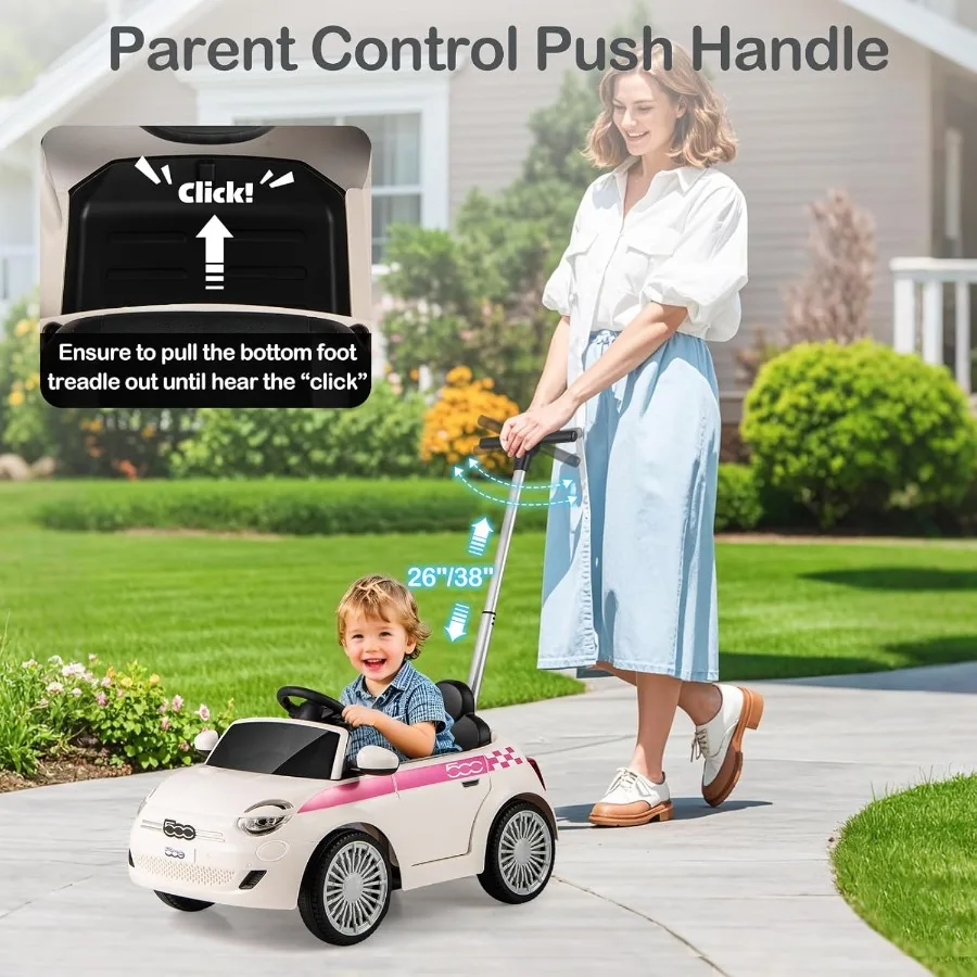 รถเข็นเด็กแบบ 3 in 1 รุ่น Fiat 500 พร้อมที่วางเท้าแบบยืดหดได้  มีที่จับควบคุมสำหรับผู้ปกครอง