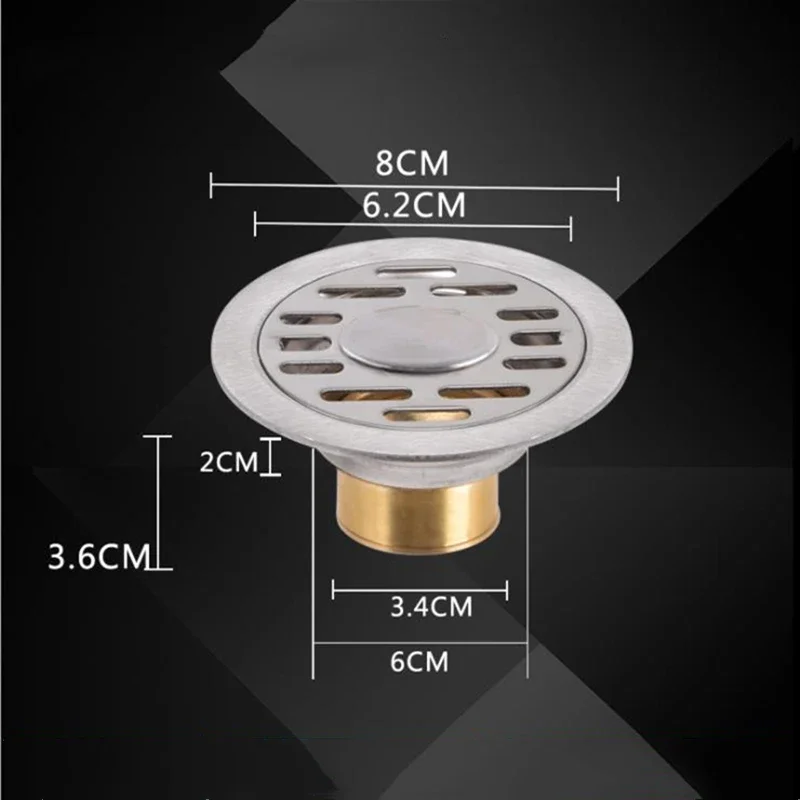 304 Stainless Steel Washing Machine Floor Drain Shower Room Round Surface Brushed Proces Design Floor Drain 8CM