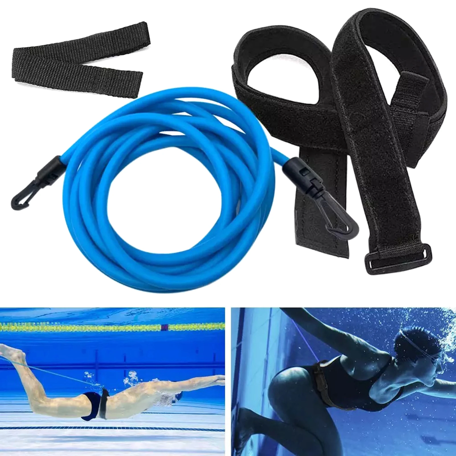 Swim Training Belts Latex Tubes Safety Rope Swim Training Resistance Elastic Belt Adjustable Swimming Pool Exerciser