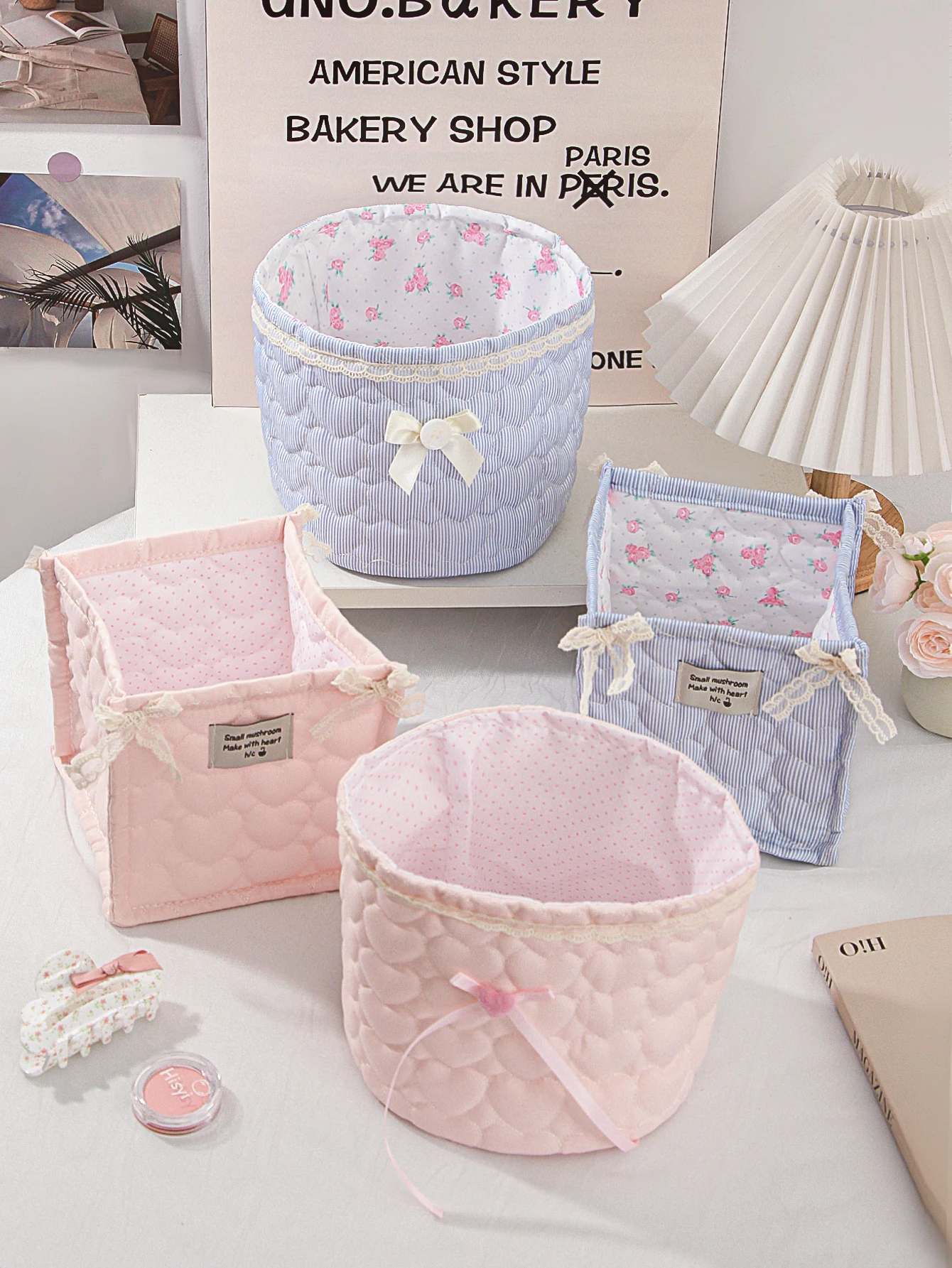 Cesta de maquillaje con nudo de lazo para mujer, almacenamiento de maquillaje, organizador de cosméticos multifuncional, almacenamiento de brochas de cosméticos