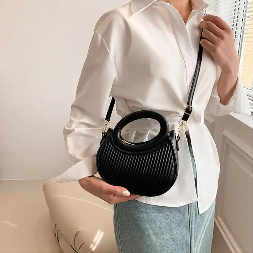 Casual Pu Leather Underarm Bag Solid Color Mini Single Shoulder Bag Pleated Saddle Bag Women
