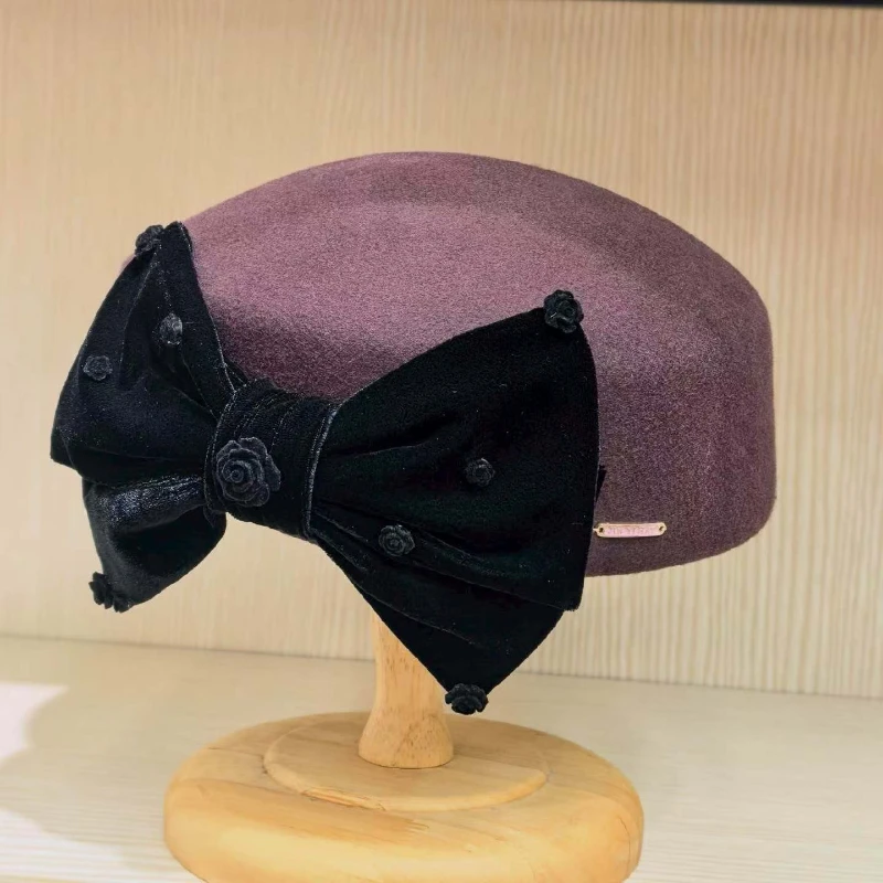 british-retro-party-velvet-bow-fedoras-hat-women-fashion-elegant-100-wool-crimped-berets-cap-lady-winter-wedding-pillbox-hat
