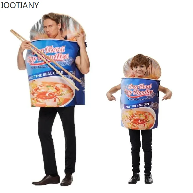 CosplayNew traje de comida de dibujos animados niños adultos divertido Cosplay taza fideos disfraz Unisex Halloween esponja mono carnaval vestir