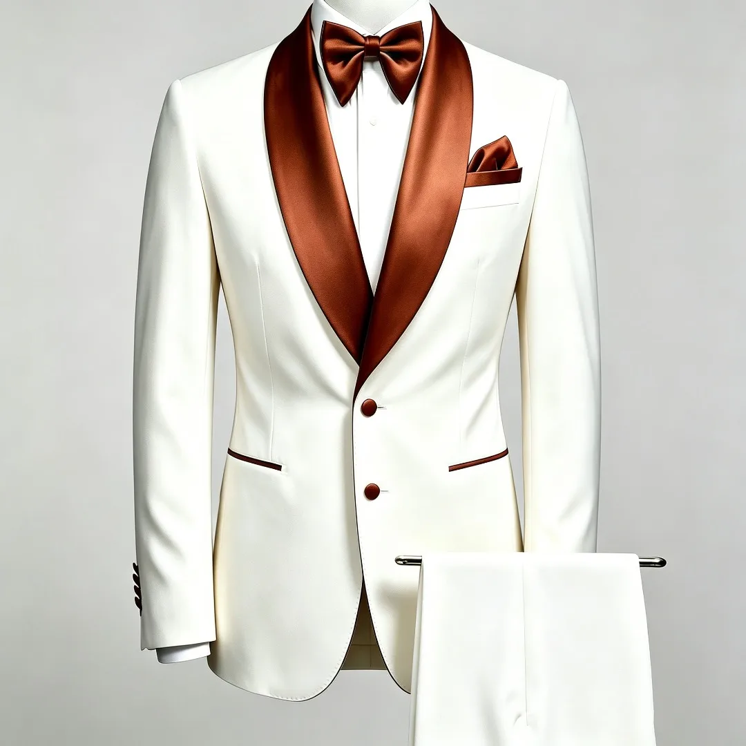 

Men Suit White Orange 2 Pieces Single Button With Lapel For Wedding Birthday Banquet Party Business Work Office Jacket Pants