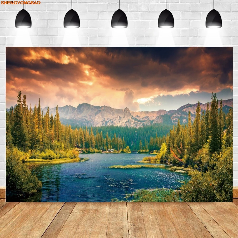 Nature Forest Scenery Photography Backdrop Green Trees River Birthday Party Portrait Photo Backgroudn Decor Photo Studio Props