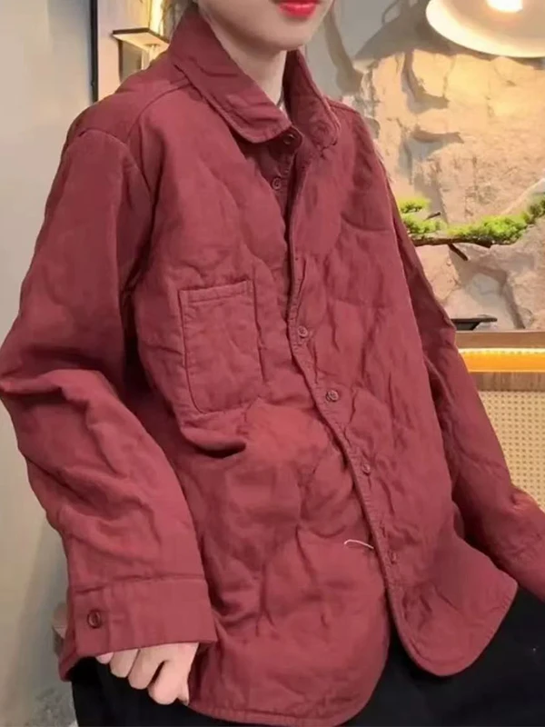 

Аутентичная зимняя хлопковая куртка из тюэта, свободная льняная вставка, хлопковое стеганое женское пальто с ромбовидным узором, теплая верхняя одежда