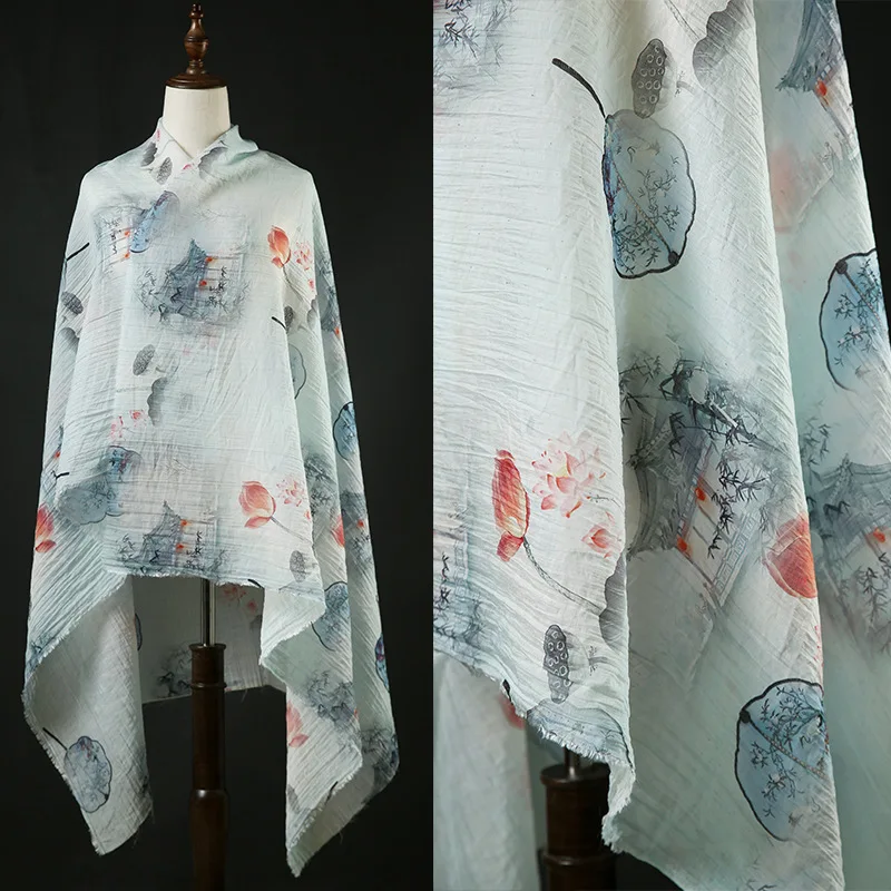 

Thin Translucent Light Blue Vertical Stripes Three-Dimensional Pressure Pleated Cotton Cloth Clothing DIY Fabric