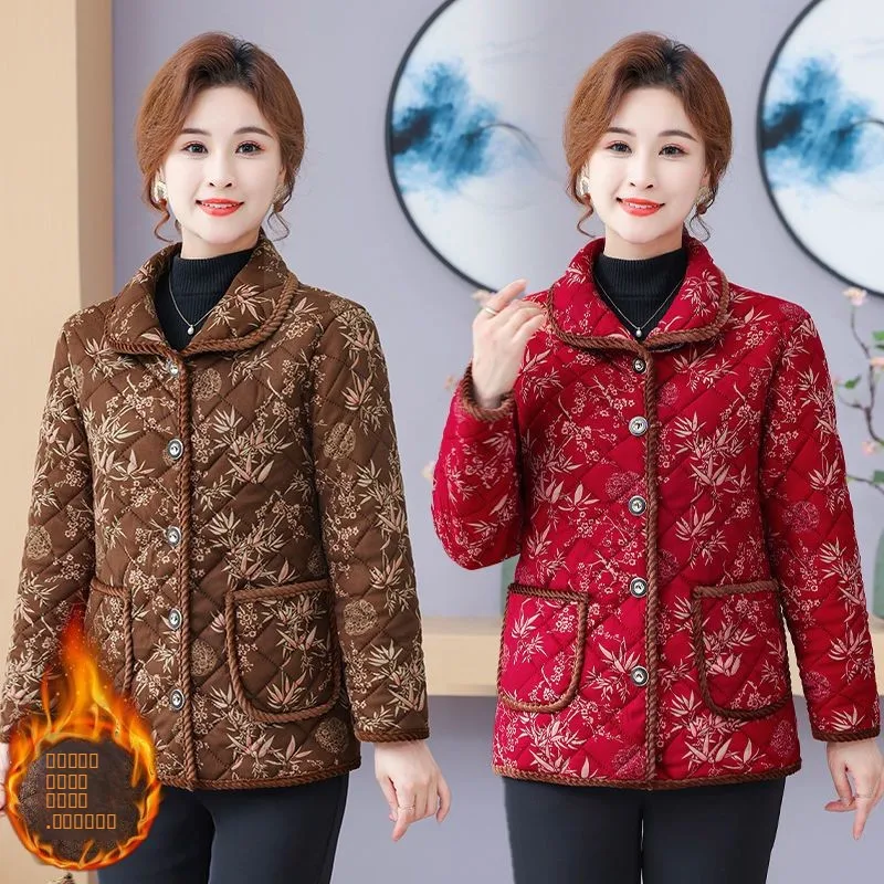 

Thiened Warm Cotton Jaet for Middle-Aged And ly Women Winter New Sle plus Size Fce-Lined Cotton Padded Coat