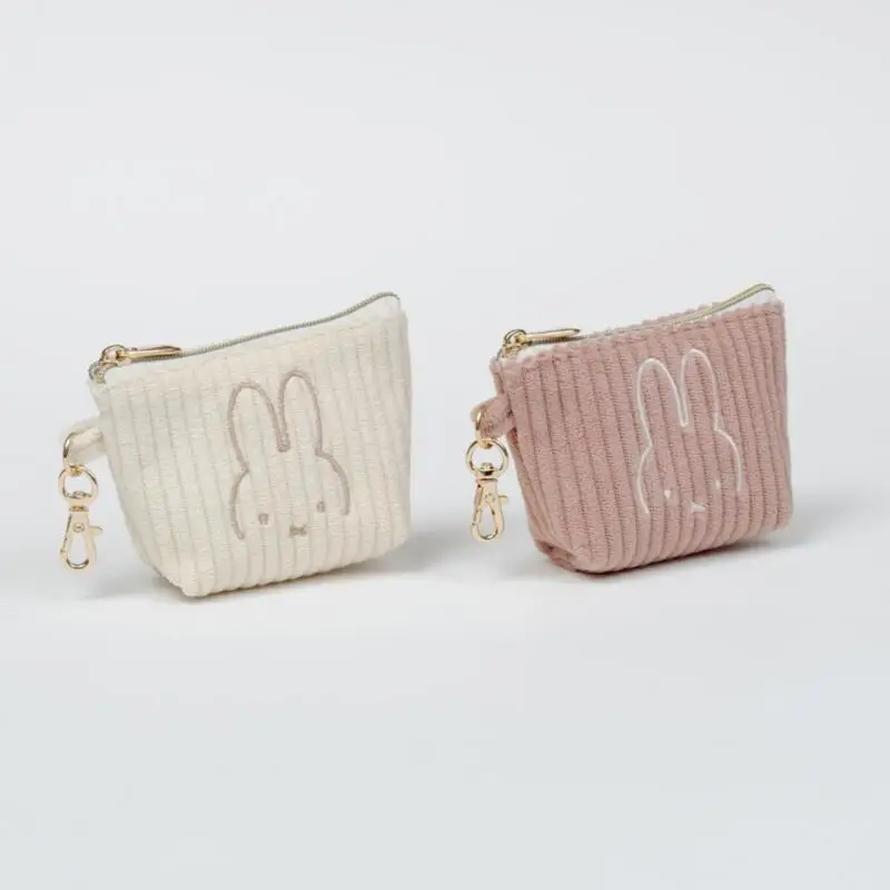 Cartoon Miffy Rabbit Corduroy Embroidery Coin Purse Wallet Creative Peripheral Earphone Storage Bag Portable Makeup Bag Gifts