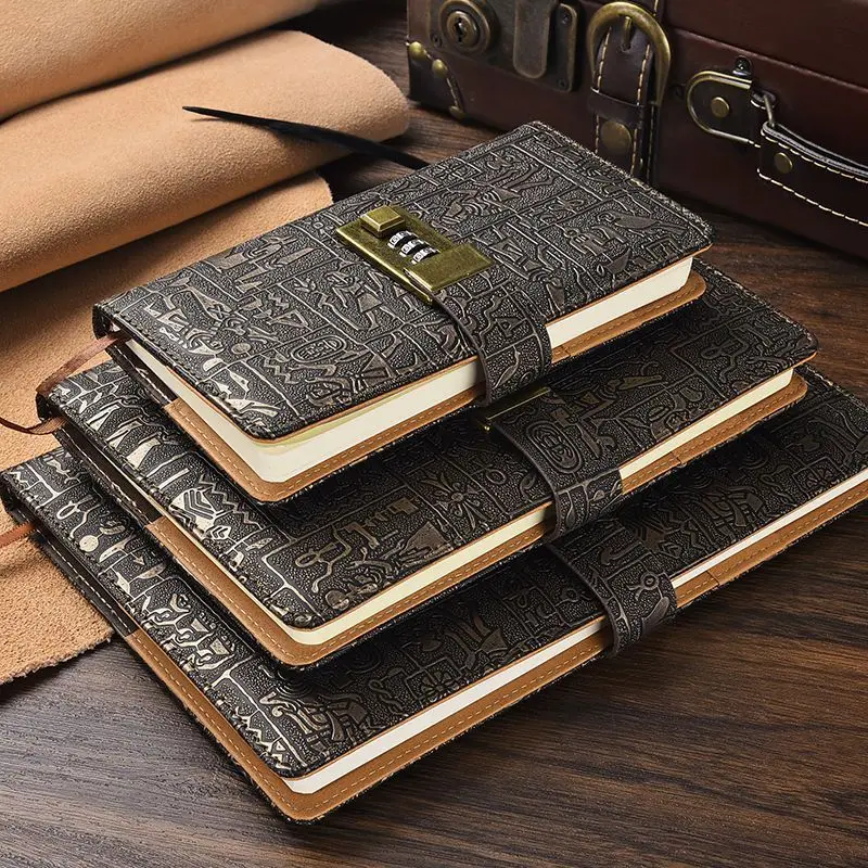 A5a6b5 Password-Protected Noteboy Diary with Lock European Retro Notebook Simple Thickened Journal Book Notepad