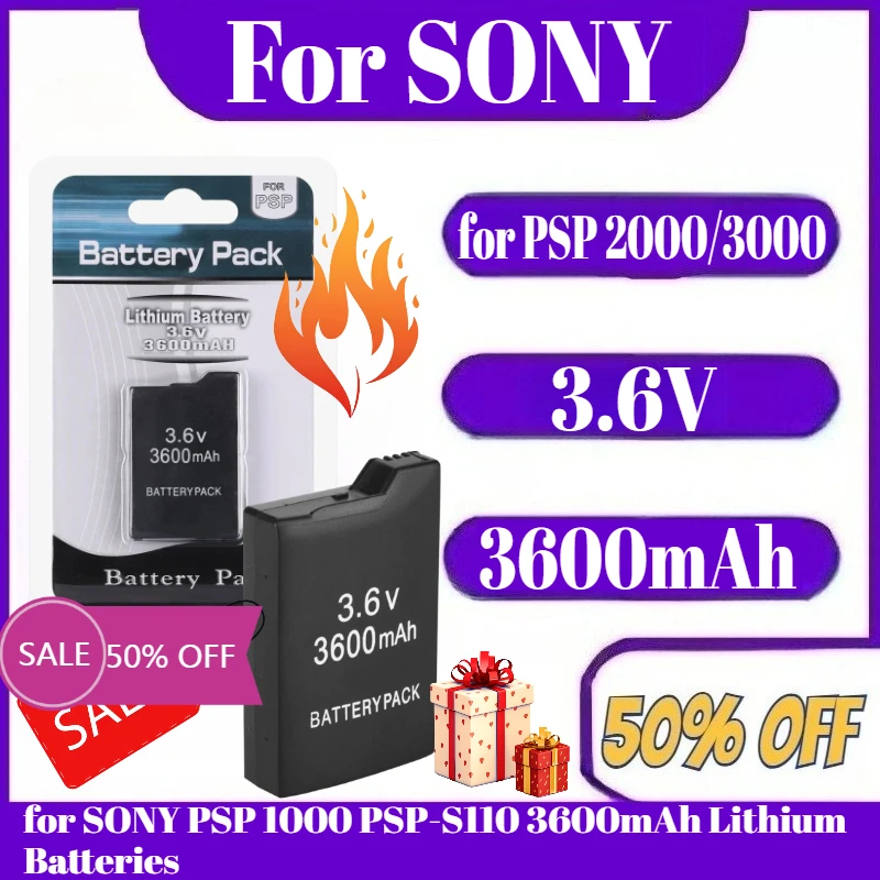 

3.6V 3600mAh for PSP 2000/3000 Rechargeable Lithium Battery Pack for SONY PSP 1000 PSP-S110 3600mAh Lithium Batteries