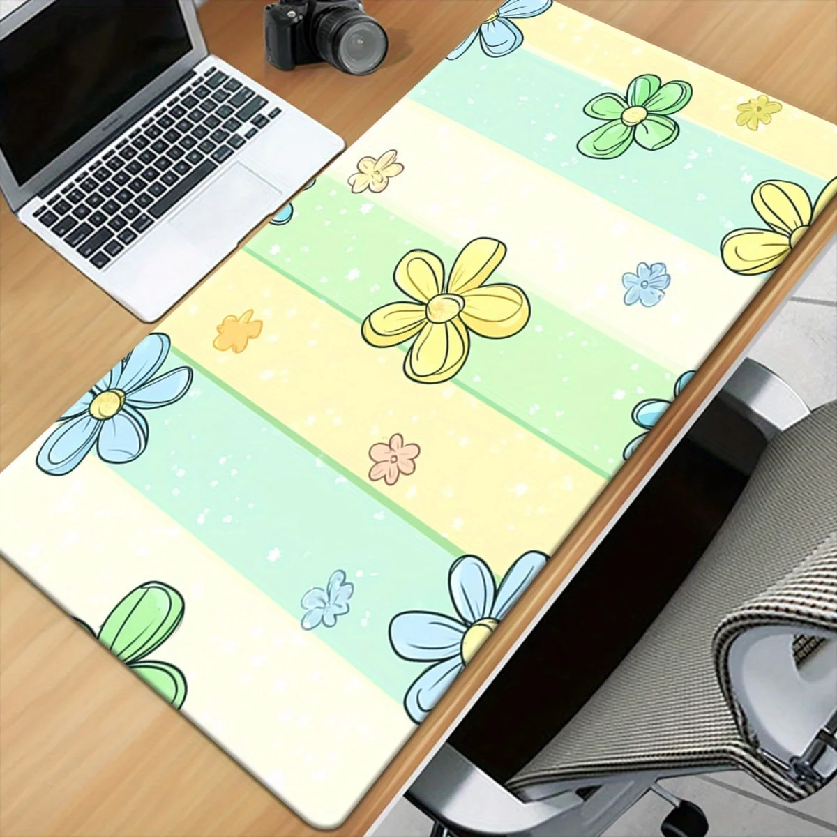 Tappetino da scrivania stampato HD a strisce floreali da 1 pezzo, tappetino per mouse XXL con base in gomma, tastiera multifunzionale e tappetino da gioco, computer da ufficio