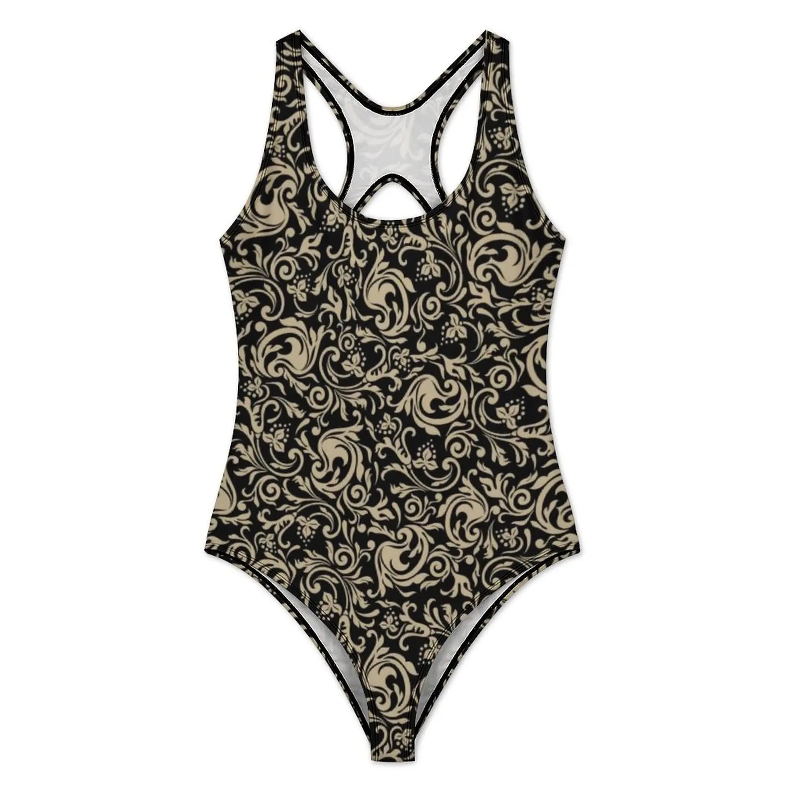 Baroque Floral Style Swimsuit Sexy Vintage Print One Piece Swimwear Push Up Swimsuits Elegant Surfing Bathing Suits