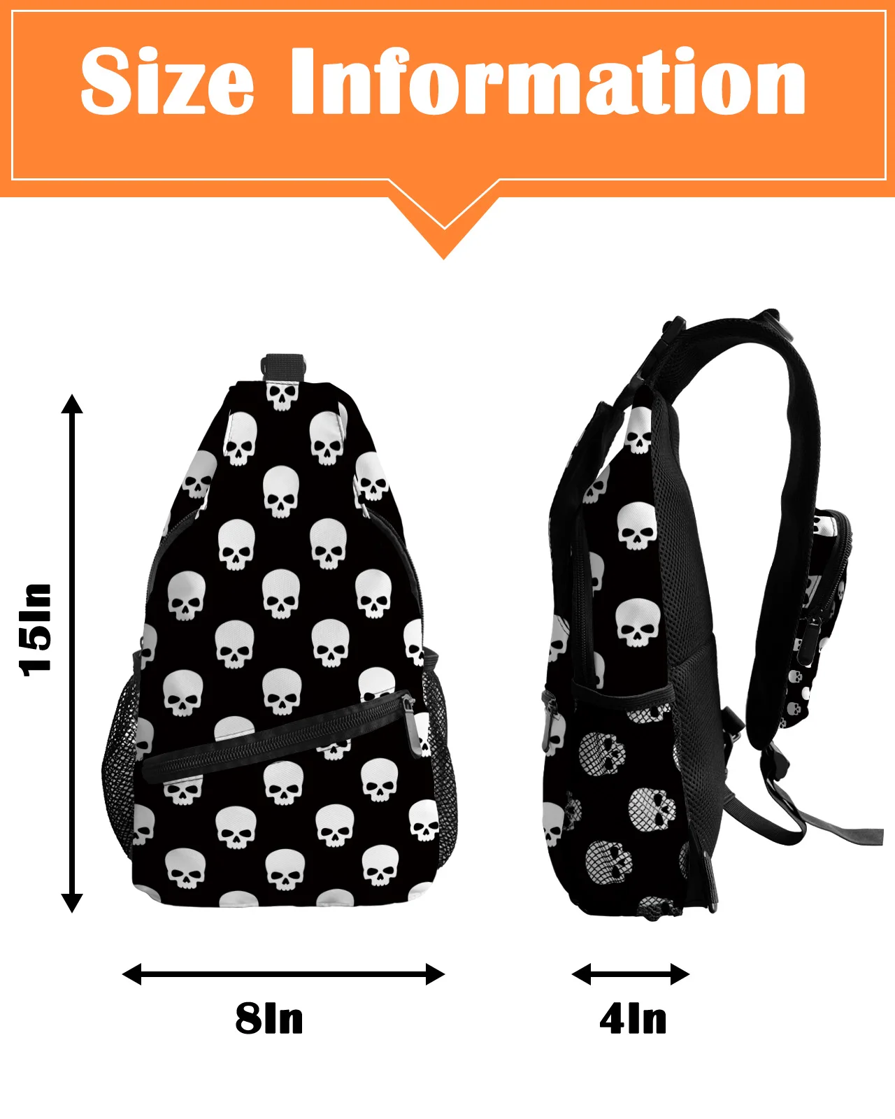 Mexico White Skull Indigo Black Chest Bag for Men Casual Sports Shoulder Bag Women's Travel Waterproof Messenger Bag