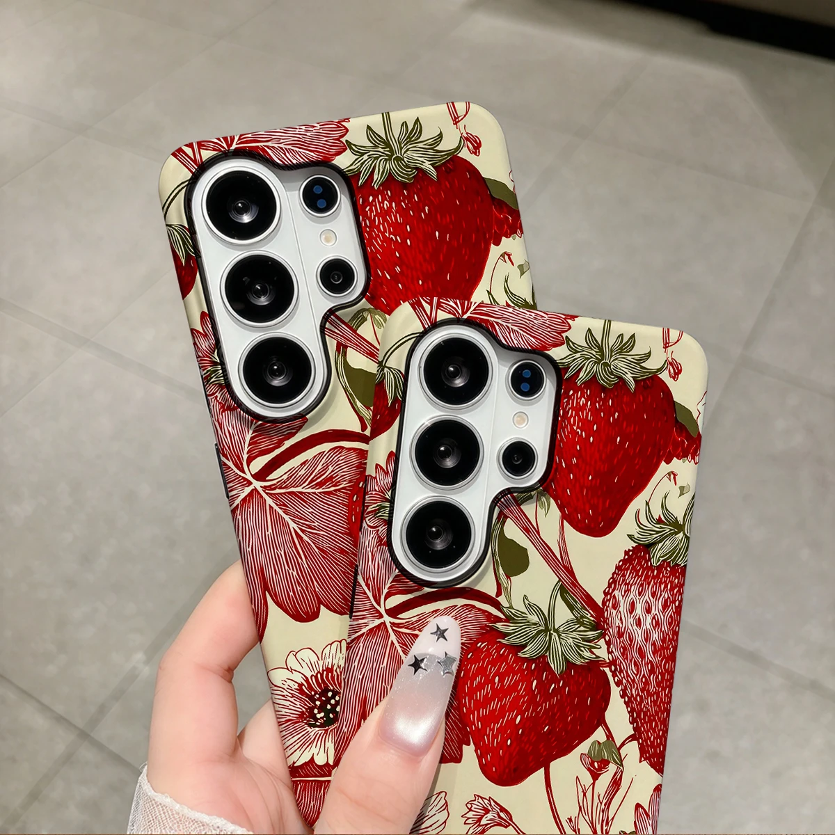 Strawberry Sketch Phone Case For Samsung Galaxy S26 S25 Ultra S24 S23 Plus Hard Shock‑Absorption 2-in-1Protective Cover