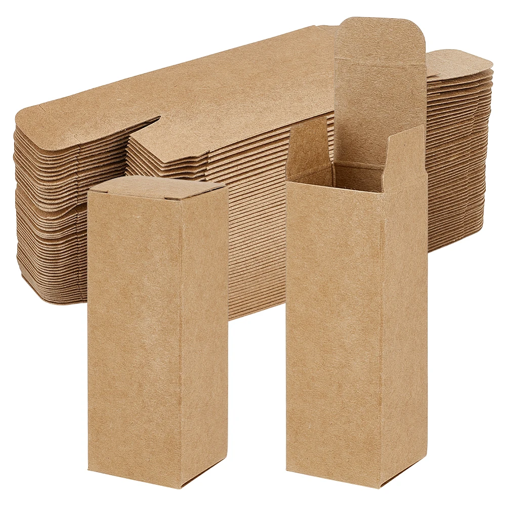 100PCS Paper Gift Box 1.26x1.26x3.62inch Rectangular Cardboard Box for Party Favors Tan Kraft Box for Essential Oil Bottles