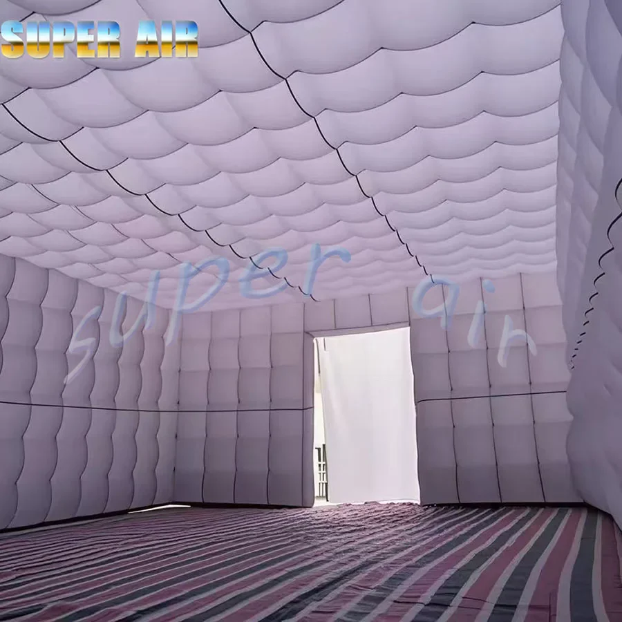 Barraca quadrada inflável gigante super air, casa inflável cinza para exterior com ventilador