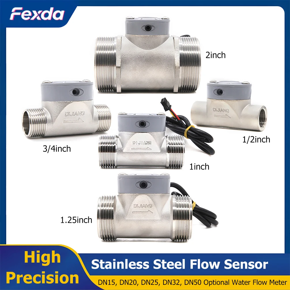 Stainless Steel Flow Sensor High Precision Water Flow Meter Liquid Flow Rate Switch Indicator DN15/DN20/DN25/DN32/DN50 Optional