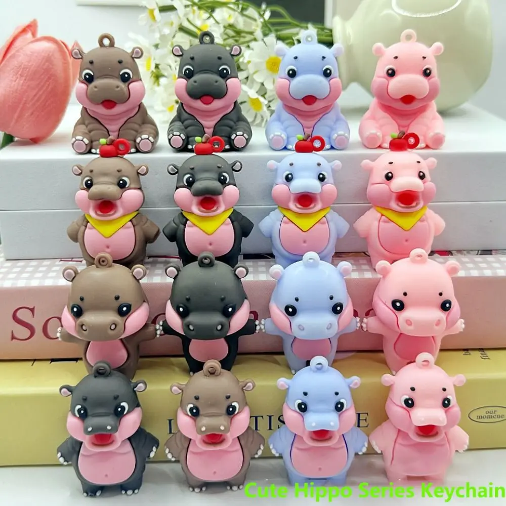 4pcs Cute Hippo Pendant Keychain MooDeng Hippopotamus Cartoon Couple Key Chains Soft Rubber Creative Bag Charm Ornaments