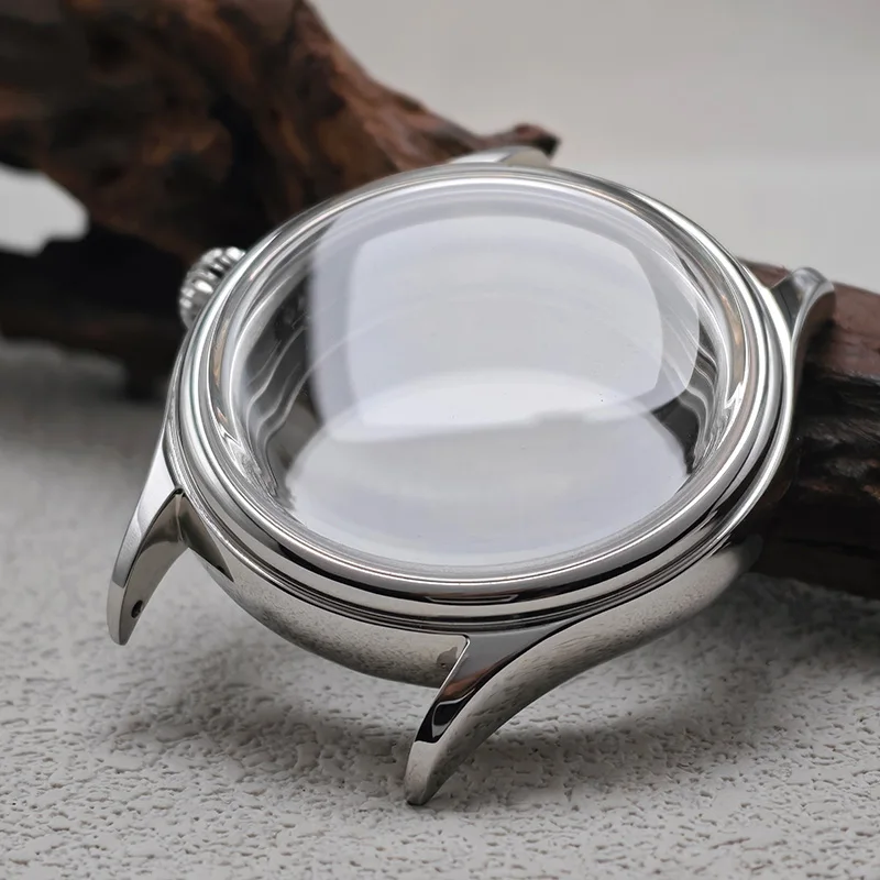 38MM NH35 Watch Case Silver Shiny Stainless Steel With Dome Watch Crystal Fits NH34 NH35 NH36 NH38 Movements Watch Mod Case