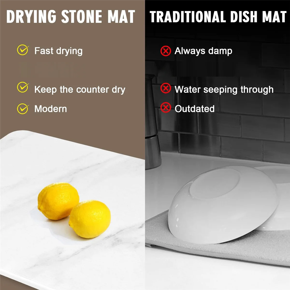 

Discount Stone Drying Mat for Kitchen Counter, Super Absorbent, Heat Resistant Dish Drying Mats, Tableware