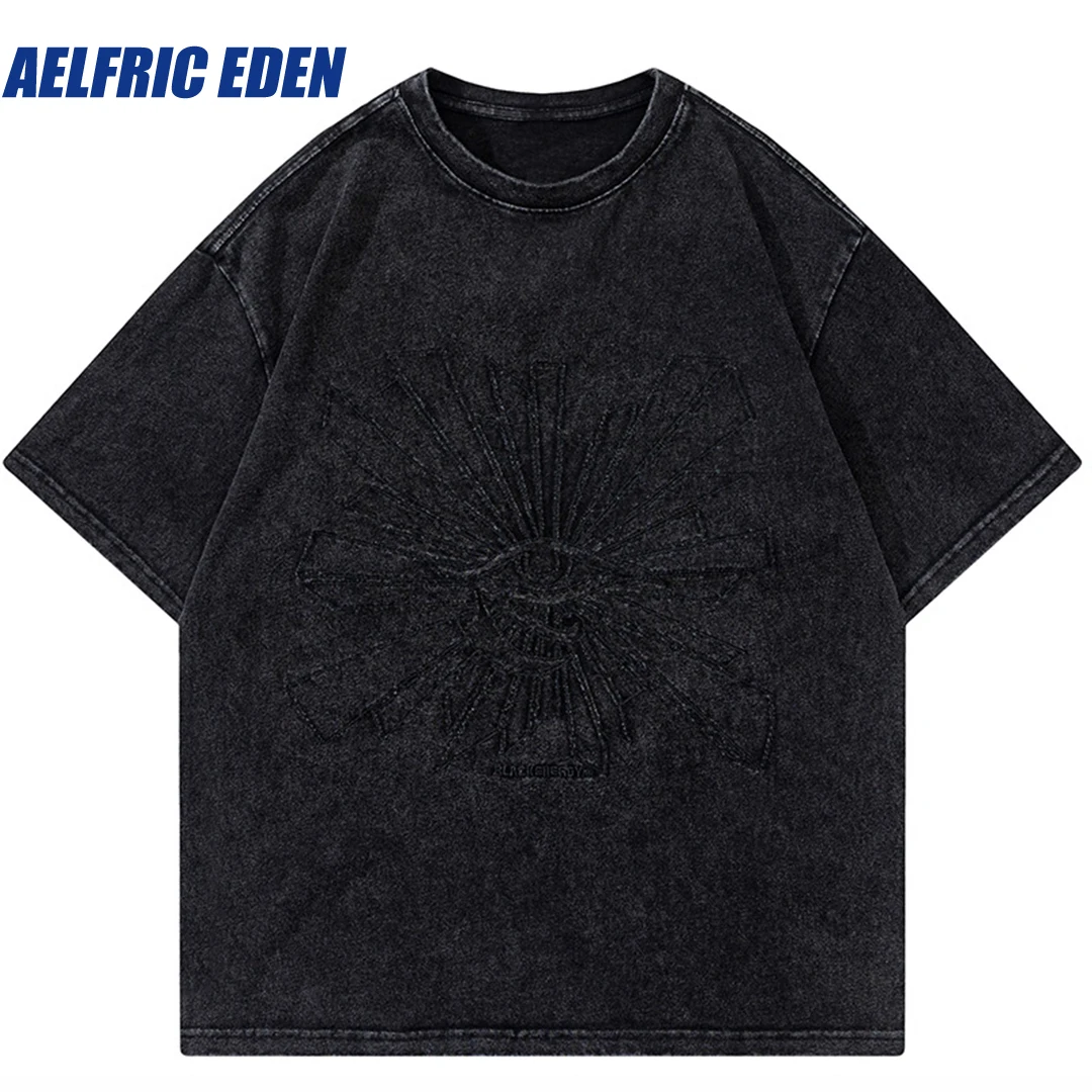 Aelfric Eden Vintage Eye Graphic T Shirt 2023 Men T Shirt Hiphop Streetwear Retro Cotton Washed Tshirt Harajuku Tops Tee Hipster