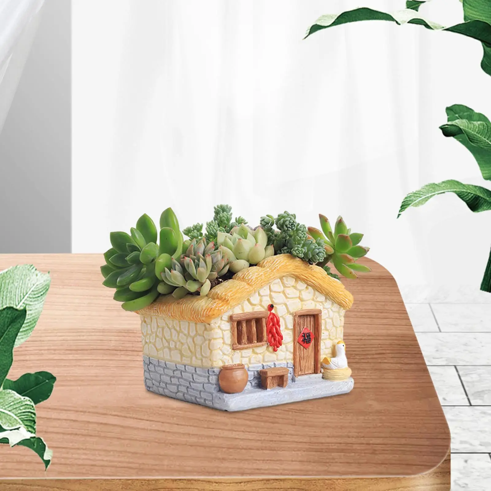 Flower Pot Sculpture Indoor Plants Outdoor with Drainage Decoration Plant