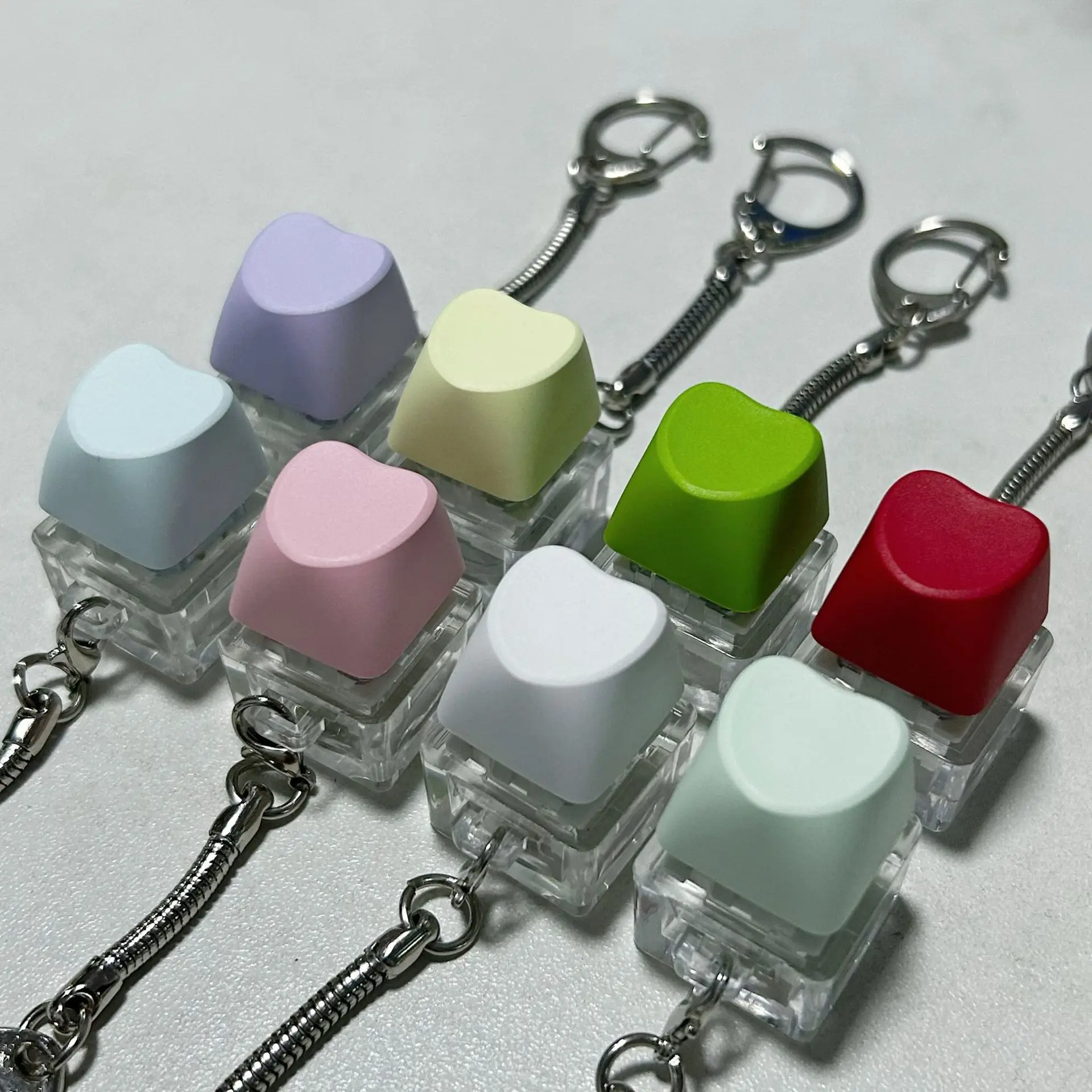 Fingertip Stress Relief Toy Macaroon Love Heart Clicker Toy ECD Mechanical Keyboard Novelty Fidget Toy Key Pendant With Light