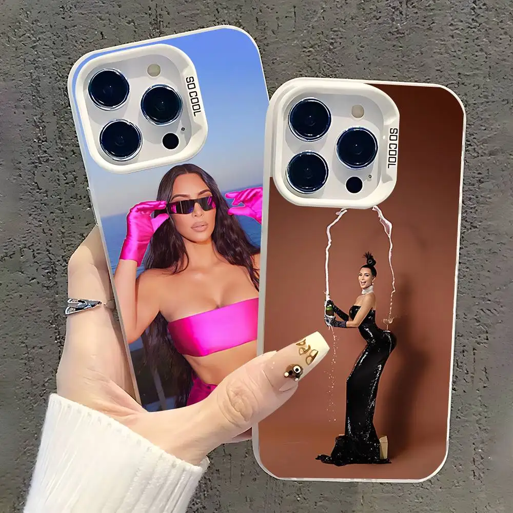 حافظة هاتف مضحكة K-Kim K-KardashianS لهاتف iPhone 17,16,15,14,13,12,11,Pro,XS,Max,Plus,Mini,SE غطاء مقاوم للصدمات من الحلوى البيضاء غير اللامعة