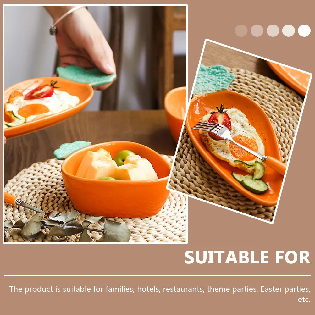 

1Set Carrot Shape Ceramic Bowl Plate Household Tableware Multipurpose Food Snack Fruit Serving Tray Easter Dinner