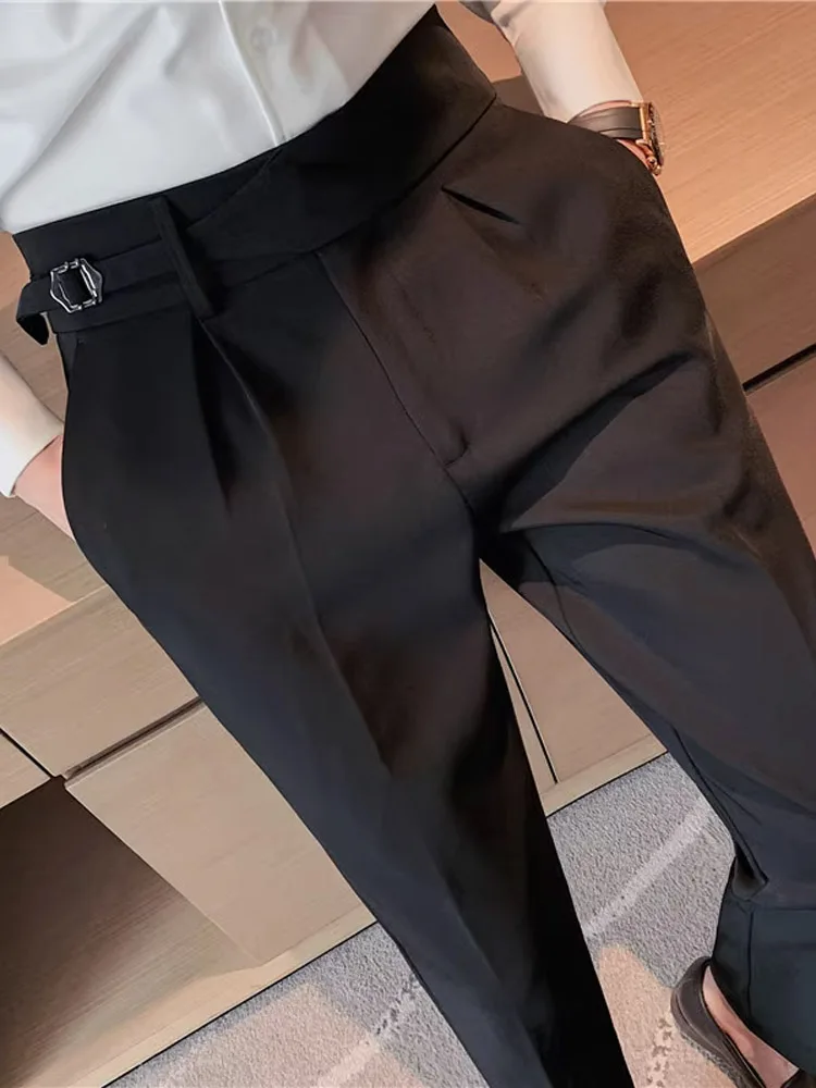 

Men's Neapolitan Straight Leg Casual Pants Trendy Korean Sle Slim Fit Autumn Faion Low Waist Cuffed Trousers