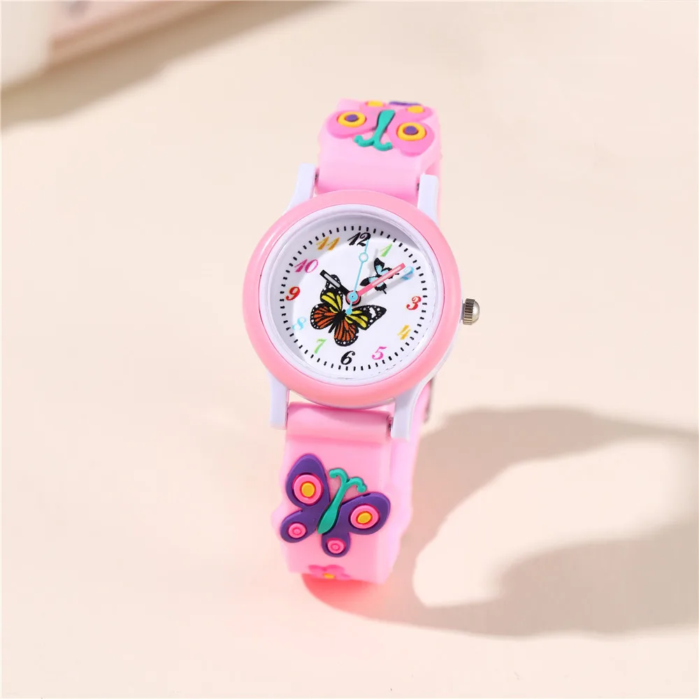 3D 蝶パターン子供腕時計ファッションシリコーンストラップ腕時計女子学生時計
