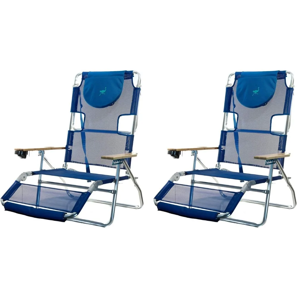 

3N1 Lightweight Aluminum Frame 5 Position Reclining Beach Chair (2 Pack) Folding Beach Chairs Tent Camping Chair Foldable Playa