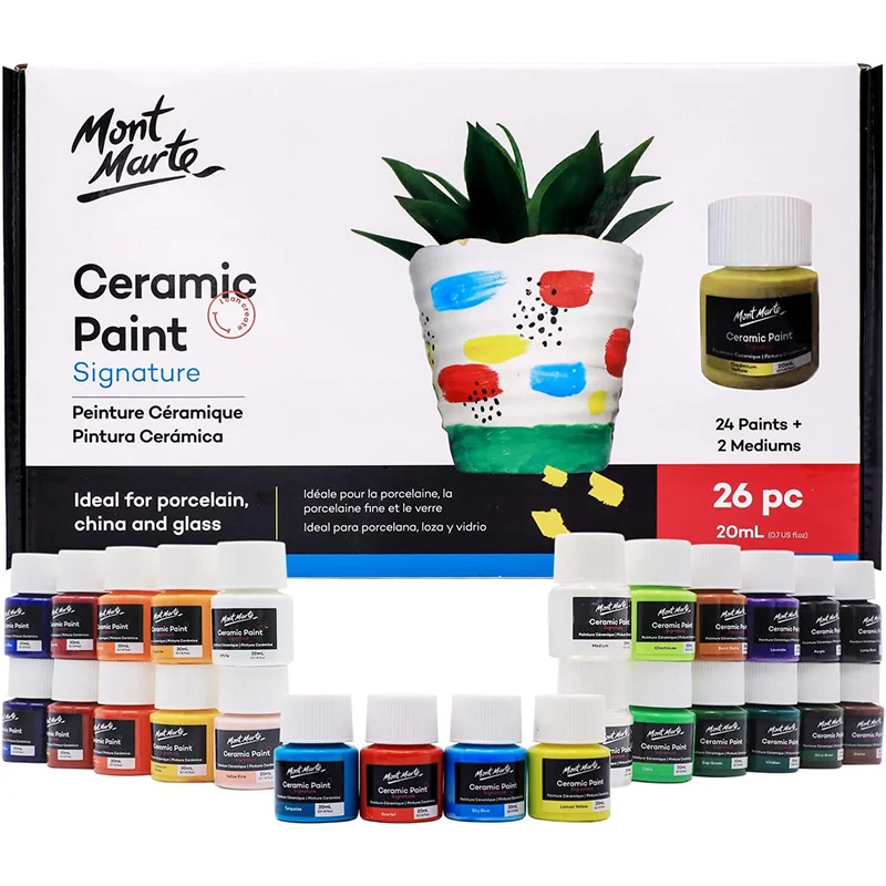 

MONT MARTE Ceramic Paint Set Signature 26 pcs x（20ml） Multicolor, Vibrant Ceramic Paint, Suitable for Porcelain, Glass, Acrylic