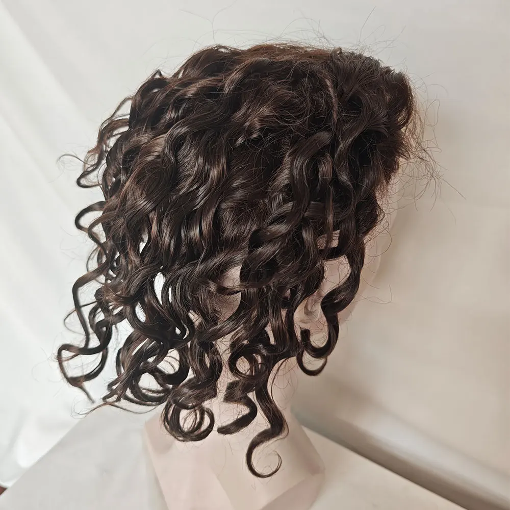 

Natural Wave Men's Toupee Brown Human Hair Replacement System Piece with Swiss Lace And PU Base 5x7 Inch Hairpieces for Men