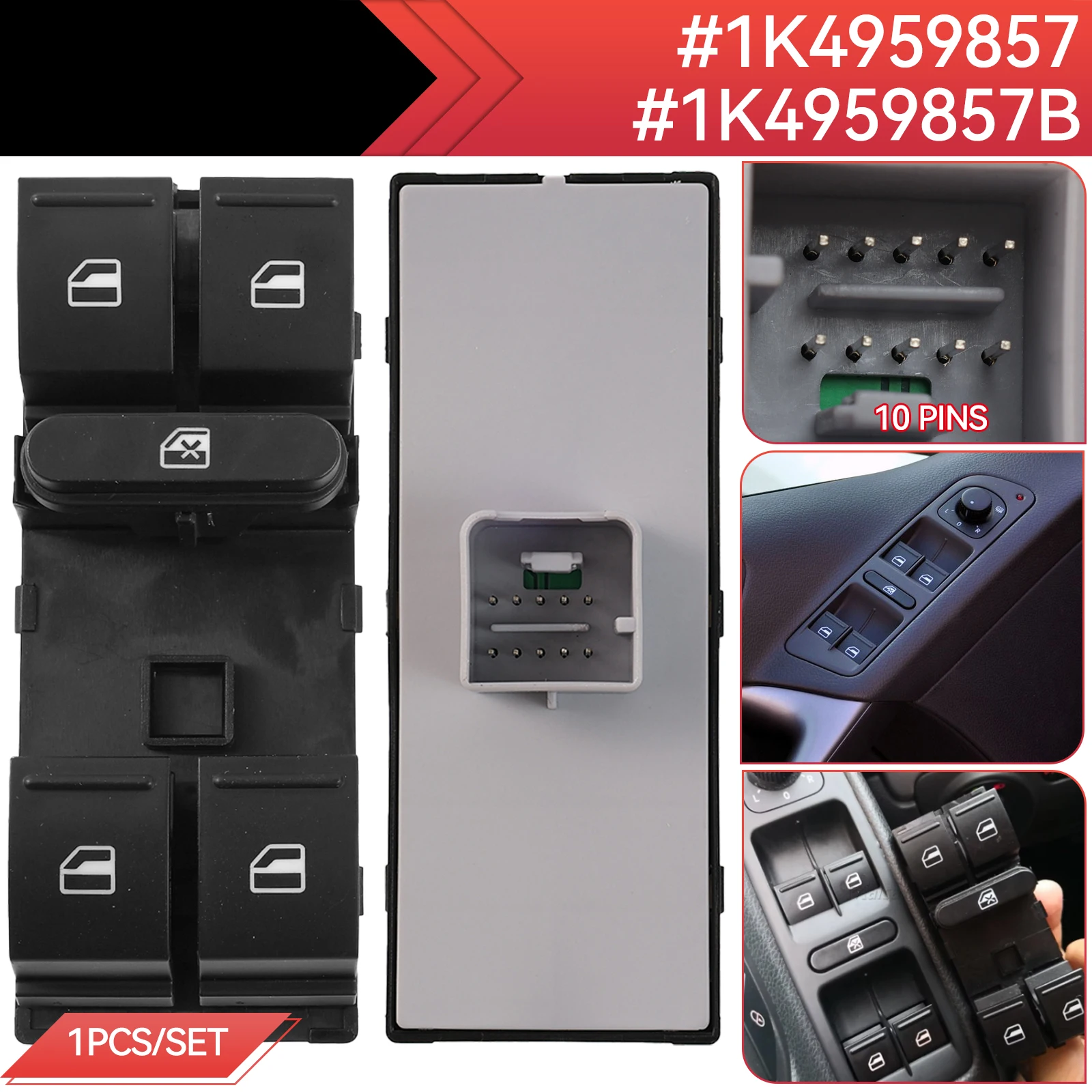 Electric Power Window Control Switch For Seat Altea Ibiza Leon 2004‑2019 VW Golf 5 6 Jetta Tiguan Passat 1K4959857B 1K4959857A