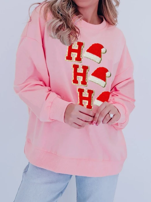 Women's Christmas Sweatshirt 2025 Autumn Winter Latest Christmas Towel Embroidered Long Sleeved Pullover Round Neck Hoodie