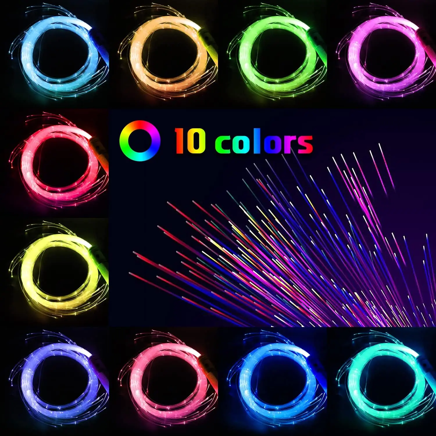 LED optic Fiber Whip 130pcs ends Dance Whip Dancing Flash rope RGB Colorful Night party Swinging Toy LightS Show-Battery operate