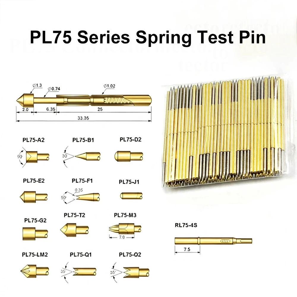 10 Stück PL75-Serie Feder-Teststift PL75-A2 B1 D2 E2 F1 G2 J1 Q1 Q2 T2 M3 4S PCB Skalierbare Feder-Testsonde Pogo-Pin-Steckverbinder – Detail 5