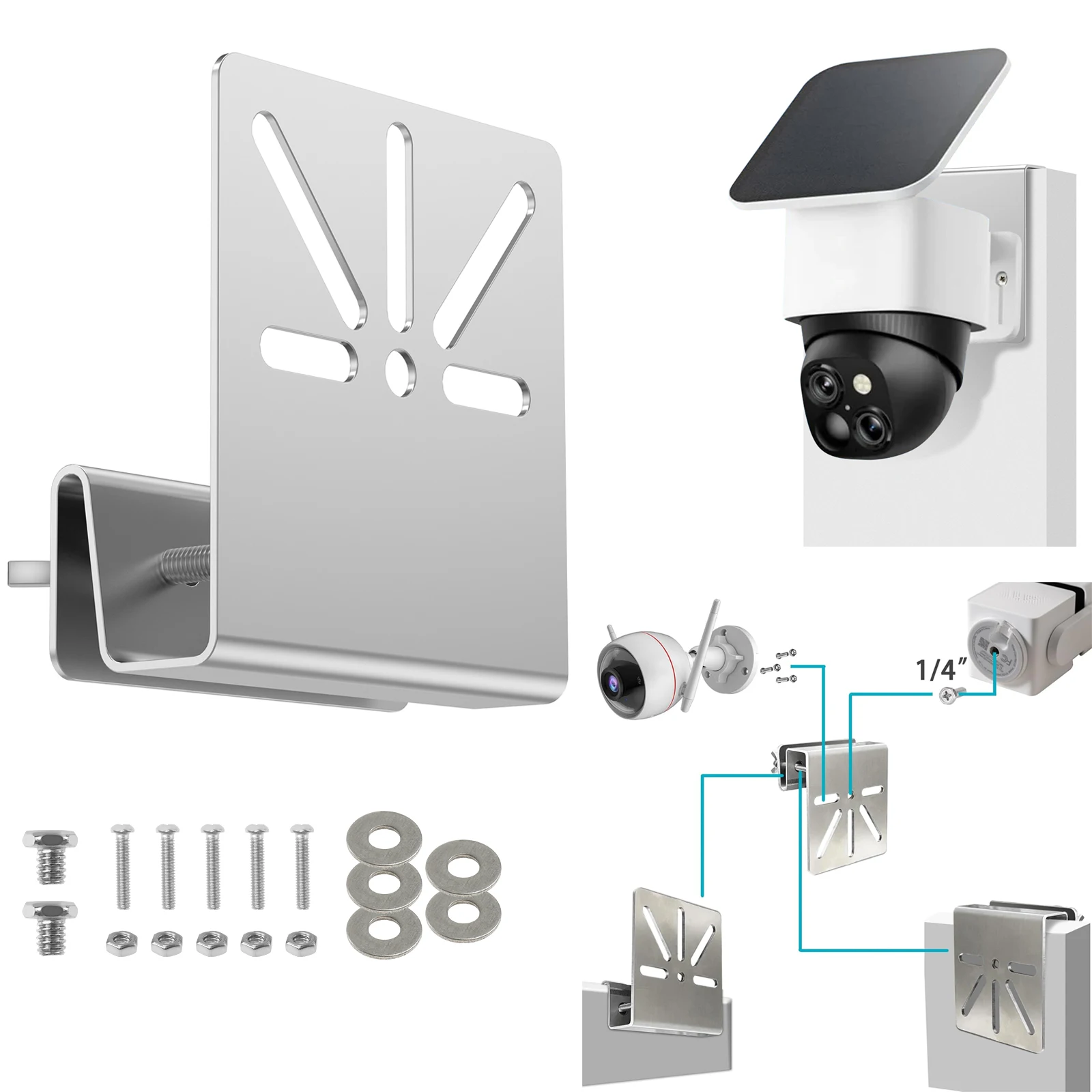WiTi Gutter Mount Stainless Steel Solar Security Camera Mount for Eufy Security SoloCam S340 for Outdoor IP PTZ DomeCameras