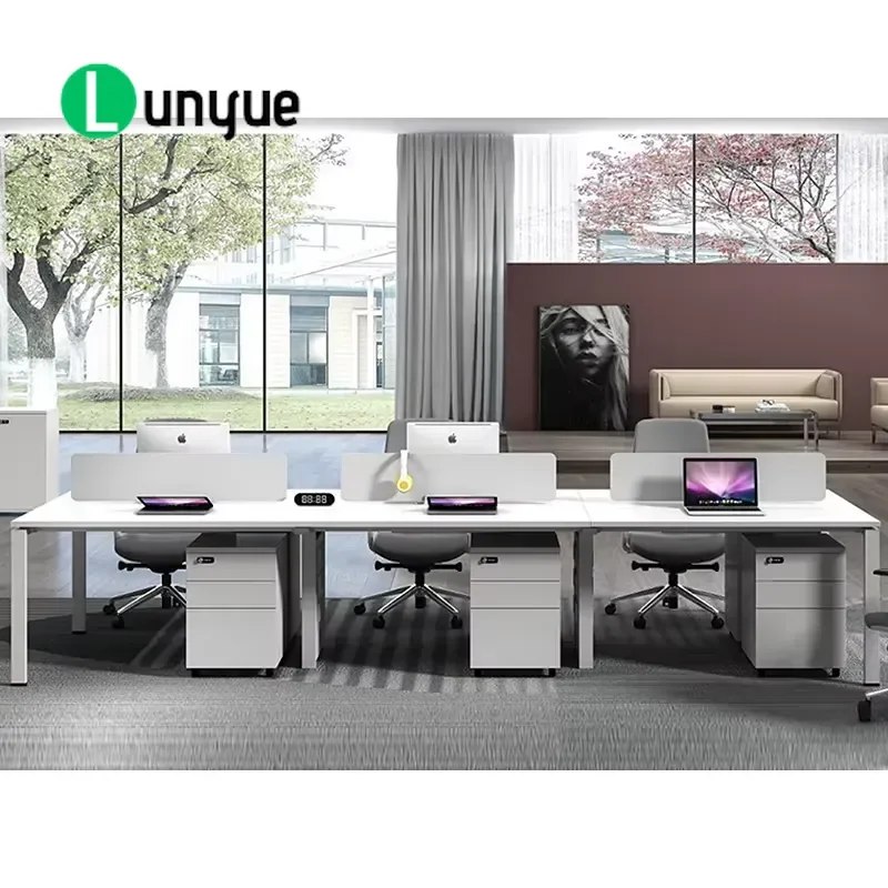Modern Modular Expandable Metal Office Workstation Desk with Storage and Baffle 6 Person Computer Desk for Open Plan Office