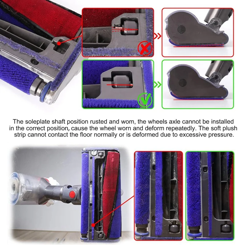 Soft Plush Strips Soleplate Wheels Kit Replacement For Dyson V6 V7 V8 V10 V11 Soft Roller Cleaner Head Part Base Plate