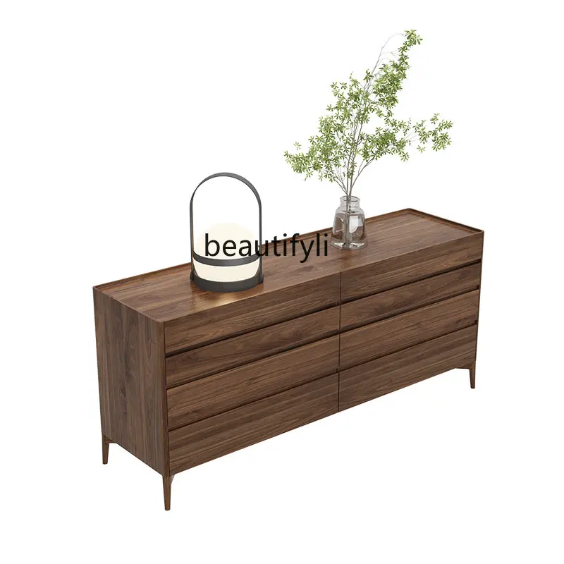 

Nordic Black Walnut Eight-Drawer Cabinet Simple Oak Hallway Cabinet Japanese Solid Wood Storage Cherry Wood Side Cabinet