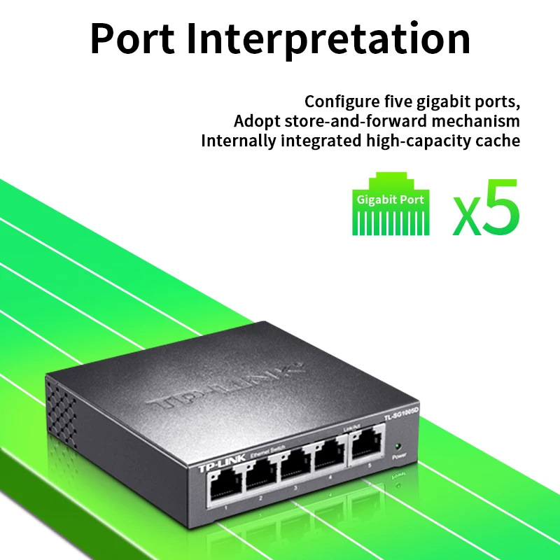 TP-Link 5 منافذ جيجابت إيثرنت محول 1000BASE-T محول الشبكة التوصيل والتشغيل محور الشبكات الإنترنت الفاصل TL-SG1005D #3