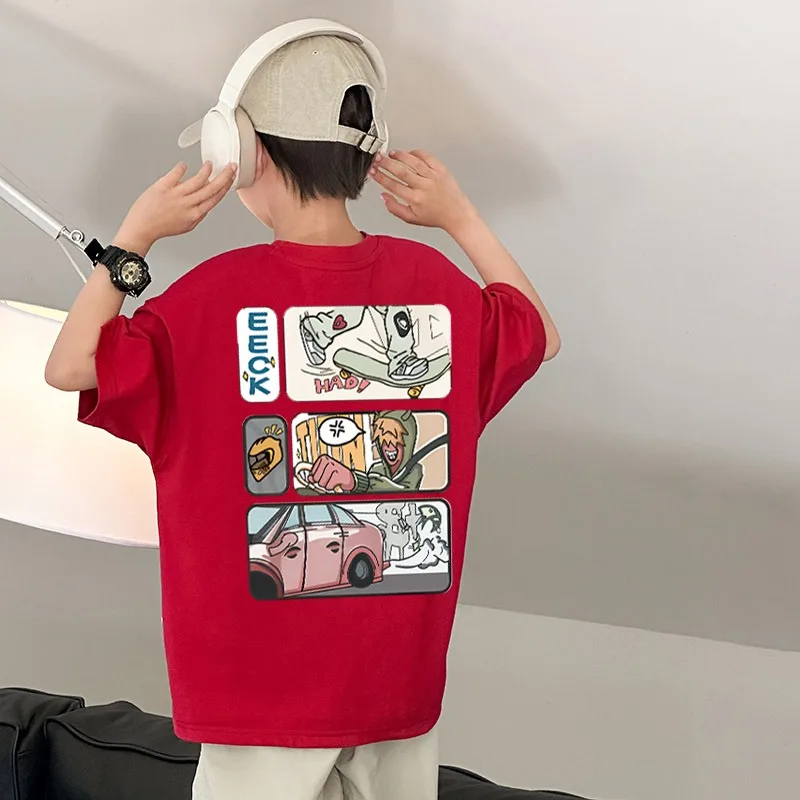 2024 Summer Kids Clothes Streetwear Fashion Cartoon Print T Shirt 100%Cotton Tops Tees Children Short Sleeve  Boys Girls Clothes