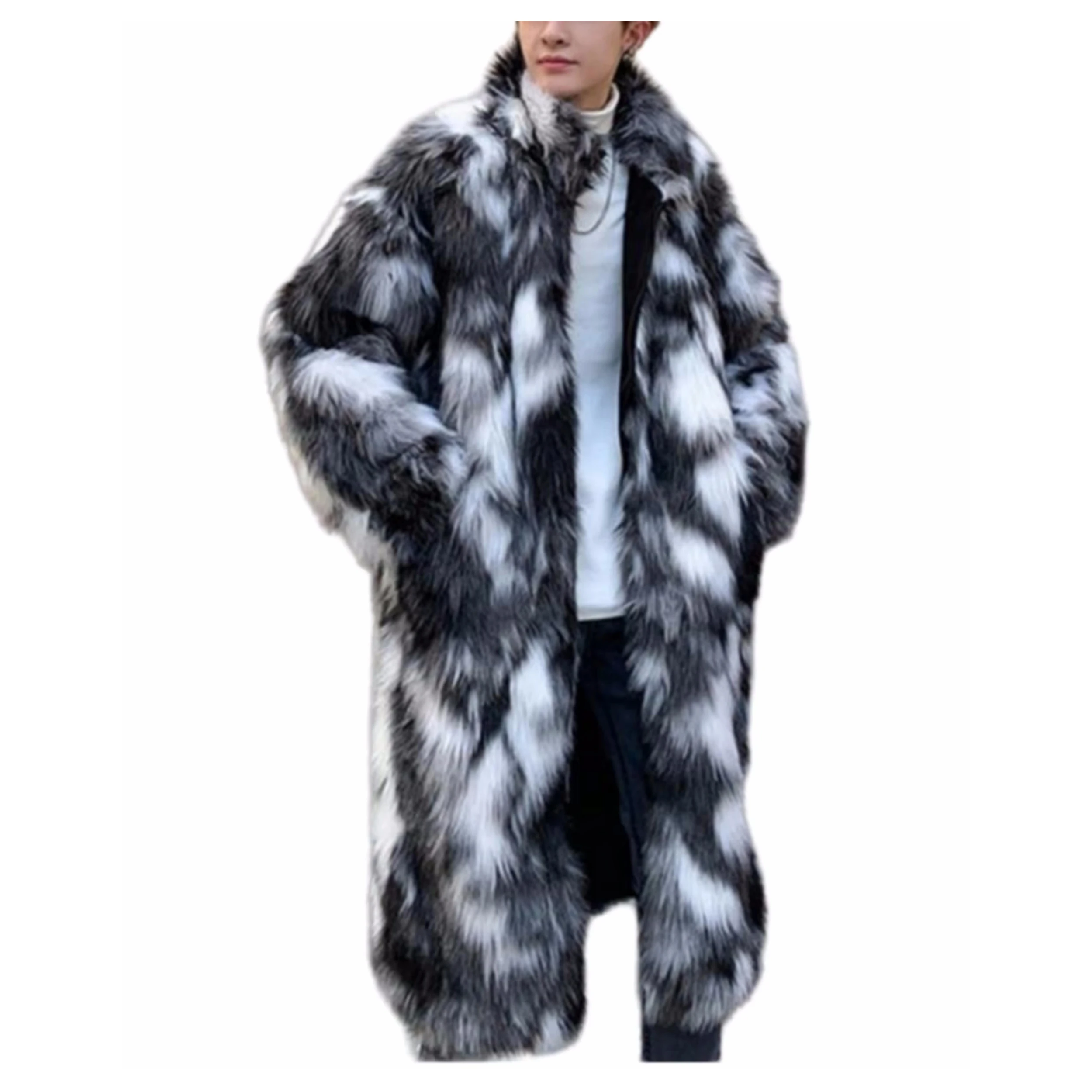 

Men's Fashion Faux Fur Long Sleeve Overcoat Winter Warm Fur Fluffy Coat Sweater Jacket
